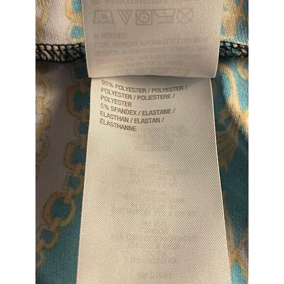 Susan Graver Size Small Liquid Knit Blue Green Yellow Printed Cold Shoulder Top - Picture 10 of 10